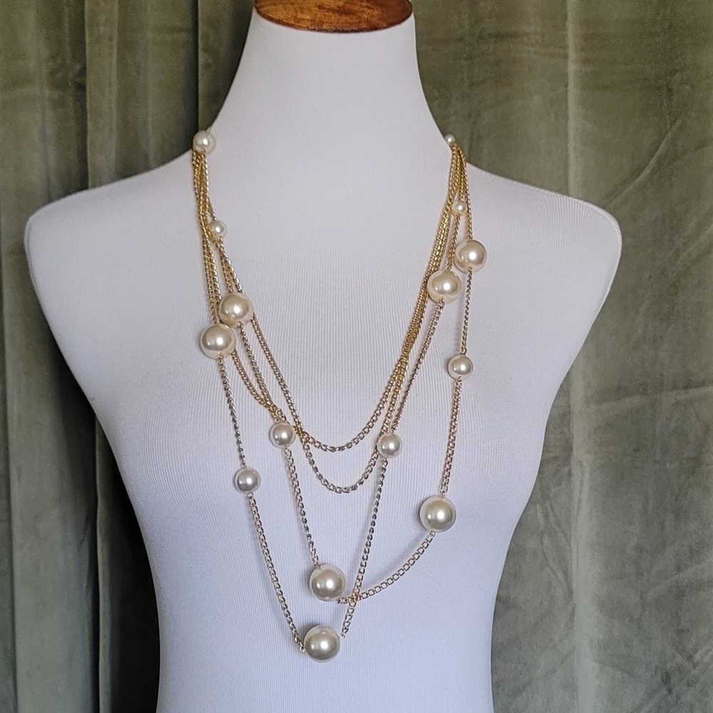 Maxamalist Preppy Indie Millennial Beachy Statement Gold & Pearl Bauble Necklace